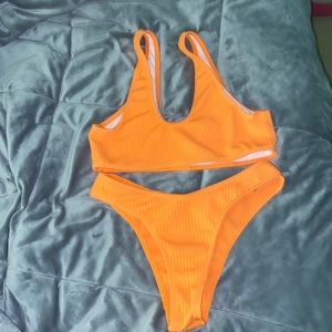 •orange textured bikini swimsuit•